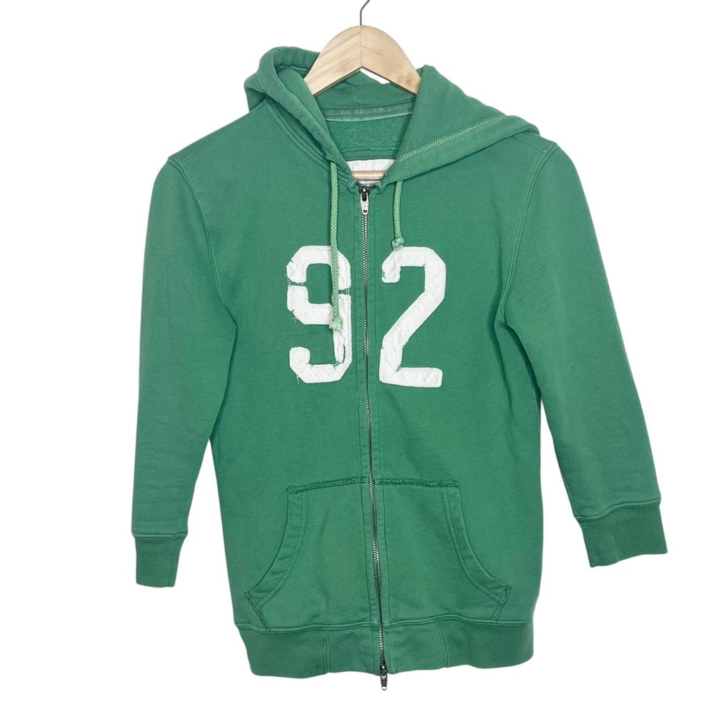 Abercrombie & Fitch Vintage Y2K Full Zip Hoodie Green Womens Small 3/4 Sleeve